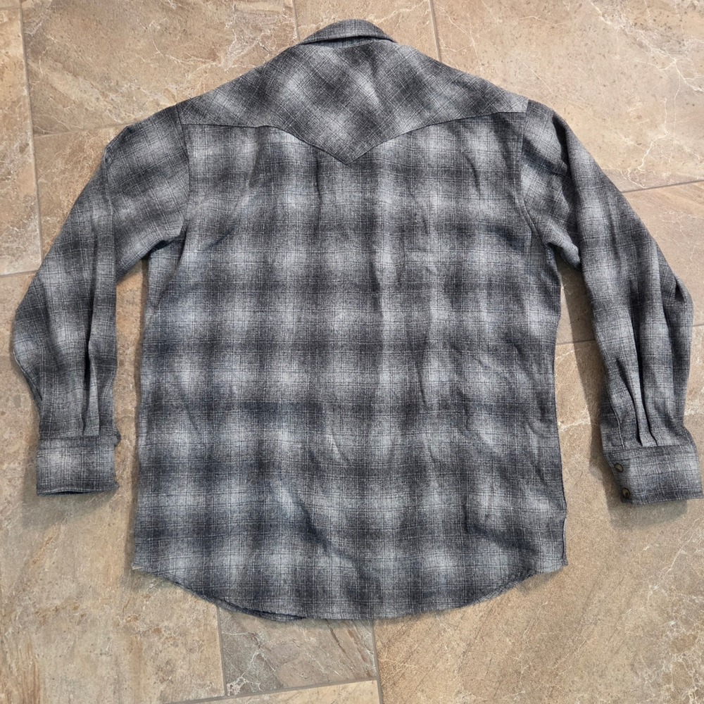 Pendleton Canyon Western Shirt Mens Large Grey Black Plaid Wool Pearl Snap 1969 - Picture 10 of 11